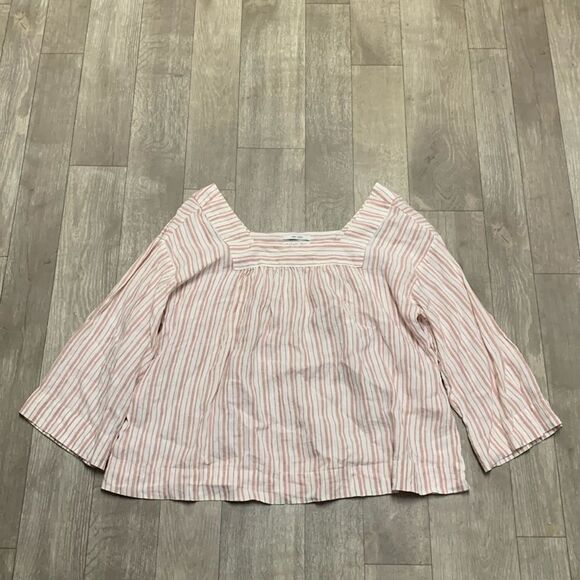 Womens Rachel Zoe 100% Linen‎ Stripe Square Neck 3/4 Sleeve Top Shirt - Picture 1 of 6